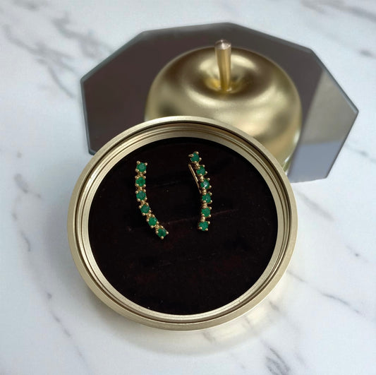 18K Yellow Gold Luxury Stud Earrings With Emerald / 2.9gr