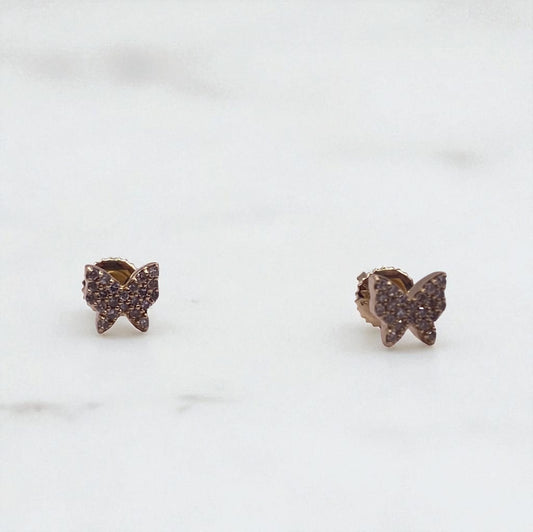 14K Yellow Gold Diamond Butterfly Stud Earrings 0.15Ct / 1gr