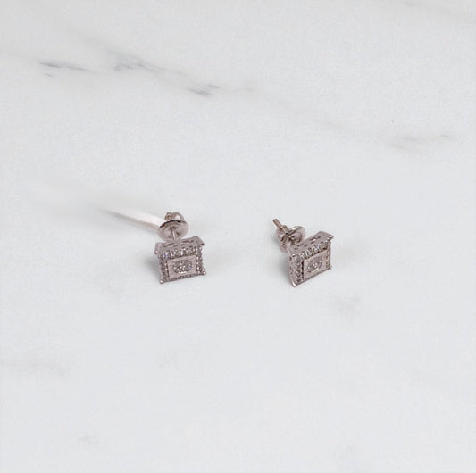 14K White Gold Diamond Square Stud Earrings 0.50Ct / 2.9gr