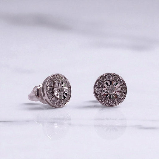 14K White Gold Diamond Circle Stud Earrings 0.68Ct / 2.1gr