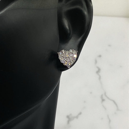 14K White Gold Diamond Heart Stud Earrings 0.53Ct / 1.9gr