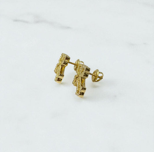 10K Yellow Gold Diamond Cross Stud Earrings 0.45Ct Dia / 3.89gr / 17mm