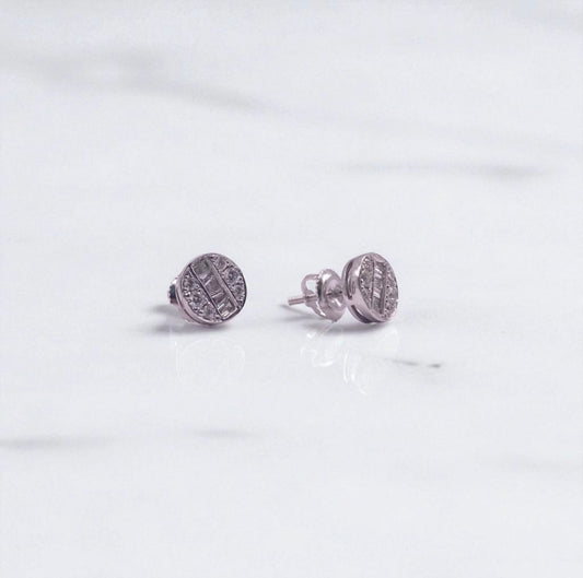 14K White Gold Diamond Circle Stud Earrings 0.98Ct / 2gr / `in