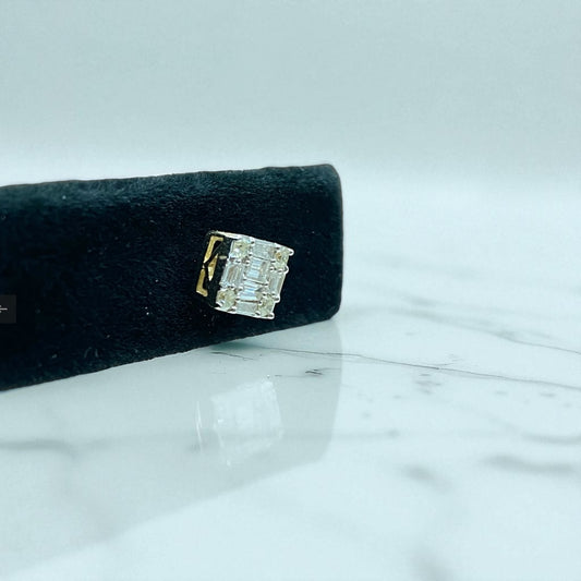 14K Yellow Gold Diamond Square Stud Earrings 0.62Ct Dia / 2.07gr