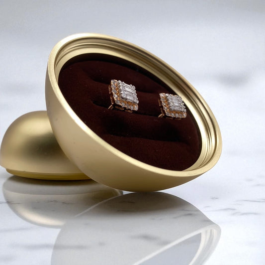 14K Rose Gold Diamond Square Stud Earrings 1.30Ct / 2.6gr