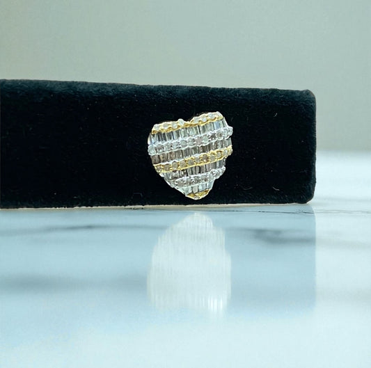10K Yellow Gold Diamond Heart Stud Earrings 0.86Ct Dia / 1.75gr