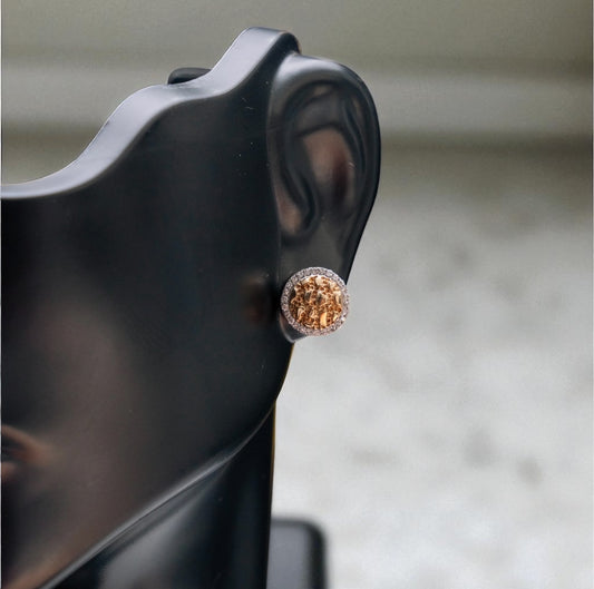 10K Yellow - White Gold Circle Stud Earrings With Diamonds 1/8Ct / 1.8gr