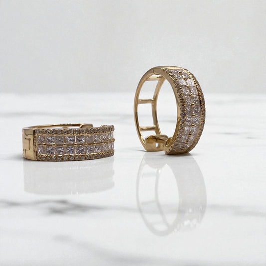 14K Yellow Gold Diamond Luxury Hoop Earrings 1.02Ct / 2.7gr