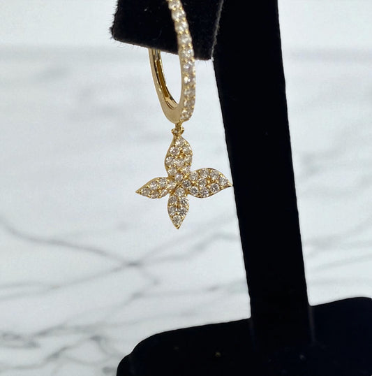 14K Yellow Gold Diamond Butterlfy Hoop Earrings 0.82Ct / 4.4gr