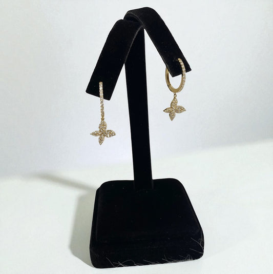 14K Yellow Gold Diamond Butterlfy Hoop Earrings 0.82Ct / 4.4gr