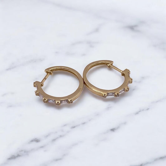 14K Yellow Gold Diamond Luxury Hoop Earrings 0.32Ct / 1.6gr