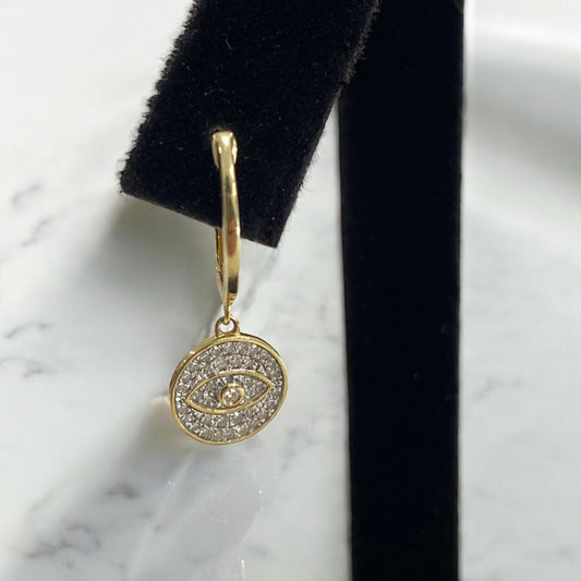 14K Yellow Gold Diamond Eye Hoop Earrings 0.54Ct / 1.9gr