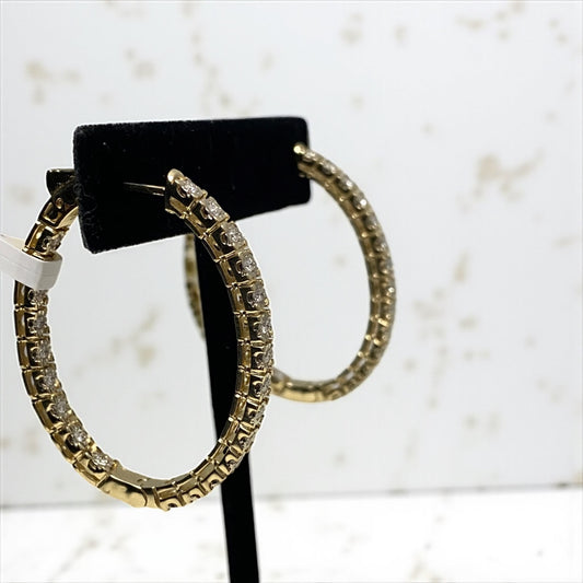 14K Yellow Gold Diamond Luxury Hoop Earrings 1Ct Dia / 17.2gr / 1.5in