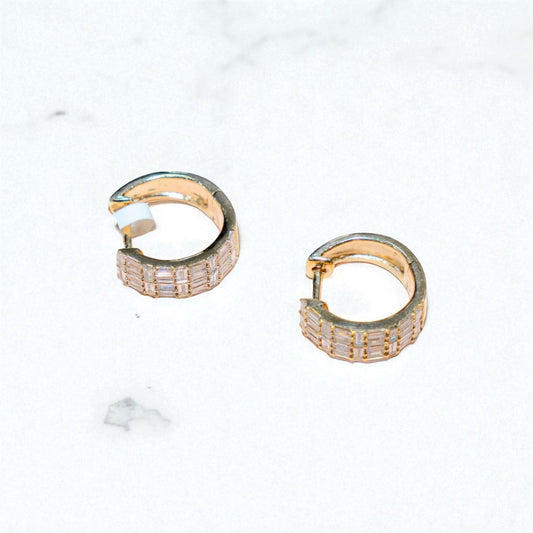 14K Yellow Gold Hoop Earrings With Diamond Luxury / 3.5gr