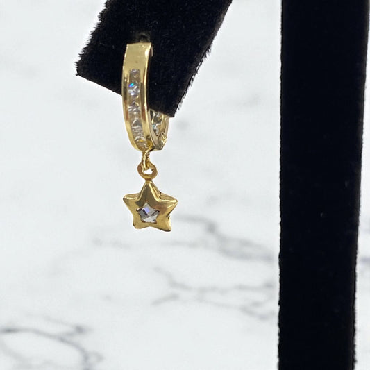 14K Yellow Gold Diamond Star Hoop Earrings 0.54Ct / 1.8gr