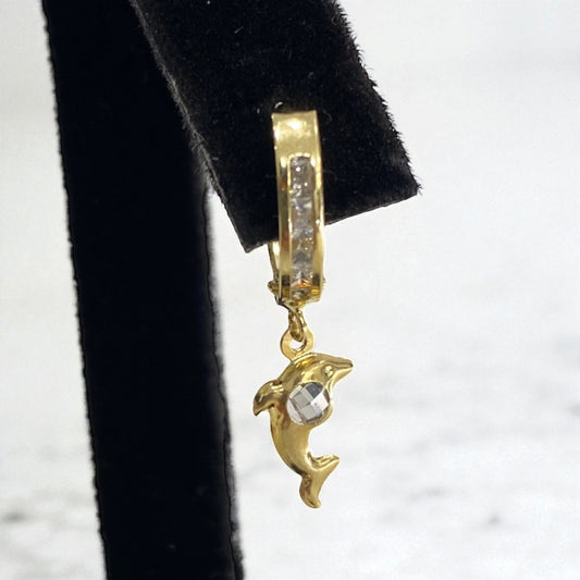 14K Yellow Gold Diamond Dolphin Hoop Earrings 0.54Ct / 1.8gr