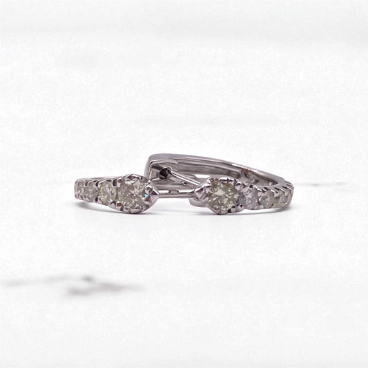14K White Gold Diamond Luxury Hoop Earrings 0.54Ct / 2.6gr