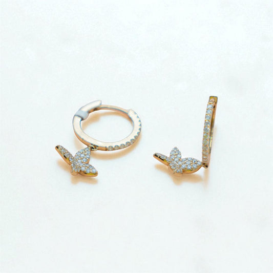 14K Yellow Gold Butterfly Hoop Earrings With Diamond 0.82Ct / 4.5gr