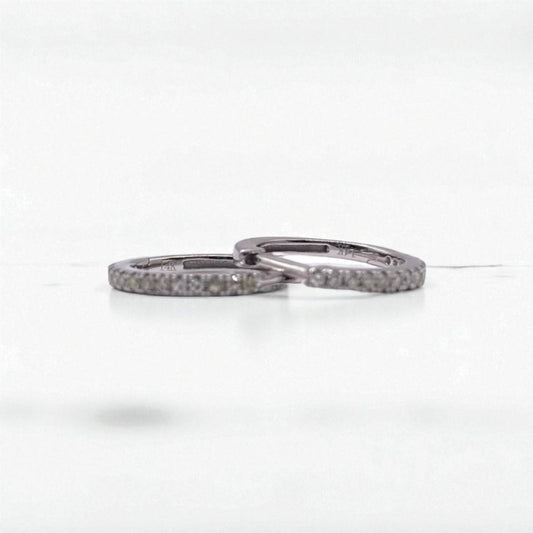 14K White Gold Diamond Luxury Hoop Earrings 0.14Ct / 1.2gr