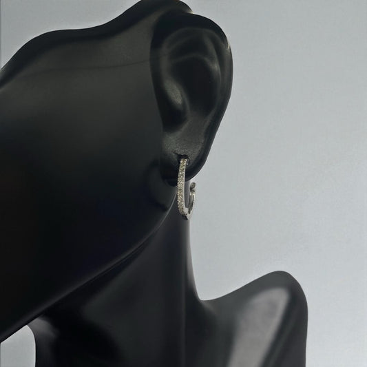 14K White Gold Diamond Luxury Hoop Earrings 0.14Ct / 1.2gr