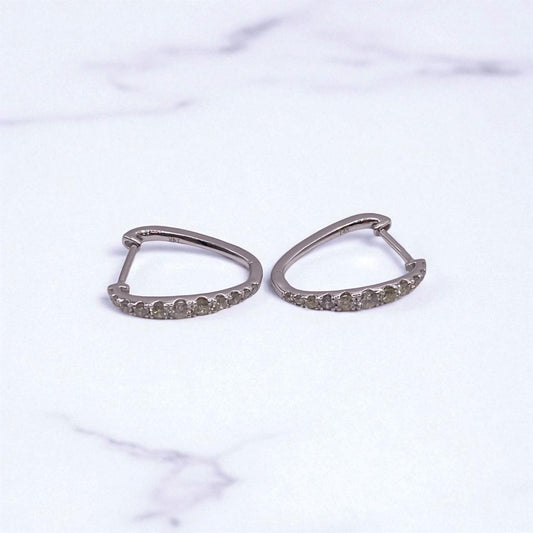 14K White Gold Diamond Luxury Hoop Earrings 0.48Ct / 1.7gr