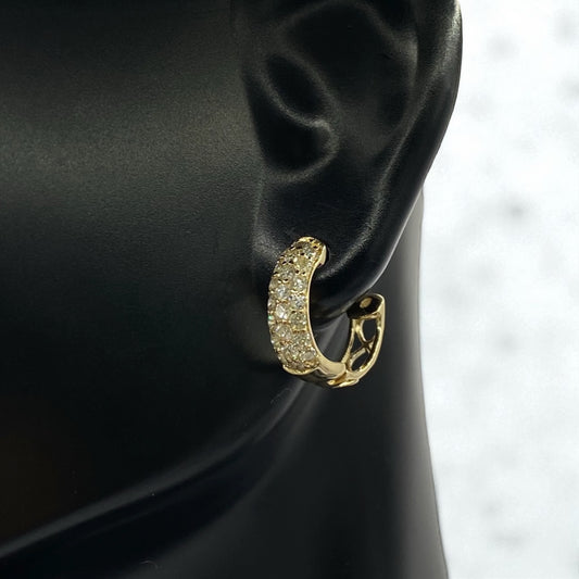 14K Yellow Gold Diamond Luxury Hoop Earrings 0.55Ct / 1.6gr