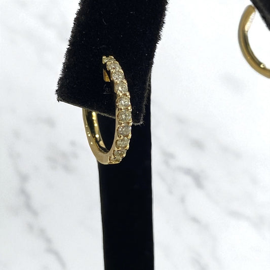 14K Yellow Gold Diamond Luxury Hoop Earrings 0.55Ct / 2.6gr