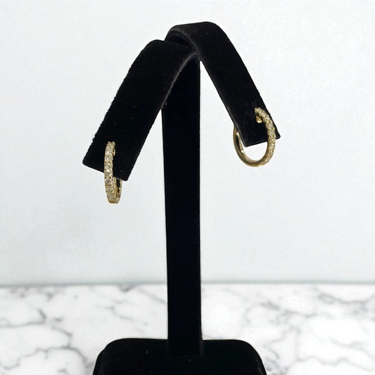 14K Yellow Gold Diamond Luxury Hoop Earrings 0.55Ct / 2.6gr