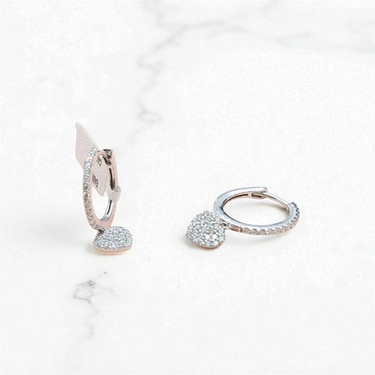 14K White Gold Heart Hoop Earrings With Diamond 0.73Ct / 3.8gr