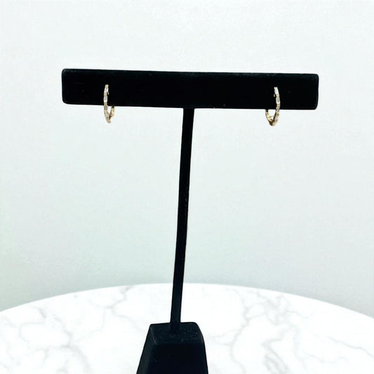 14K Yellow Gold Diamond Luxury Hoop Earrings 0.24Ct Dia / 1.65gr