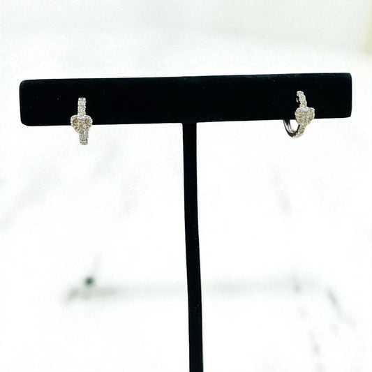 14K White Gold Diamond Heart Hoop Earrings 0.70Ct Dia / 2.22gr