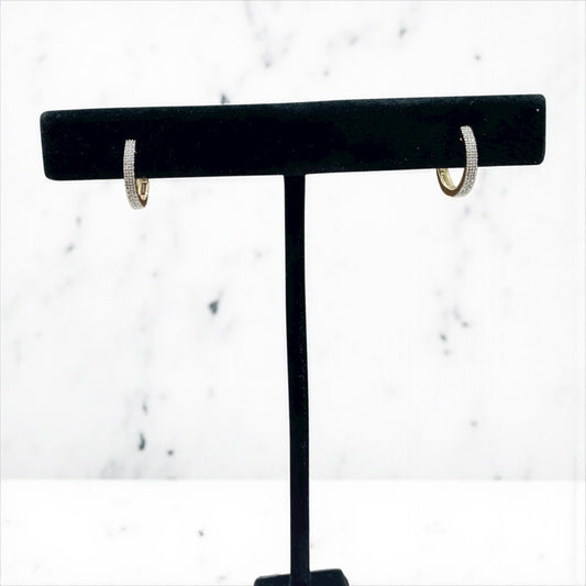 10K Yellow Gold Diamond Luxury Hoop Earrings 0.12Ct Dia / 1.5gr
