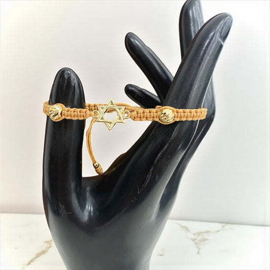 18K Yellow Gold Tejido David'S Star Bracelet Adjustable / 1.15gr