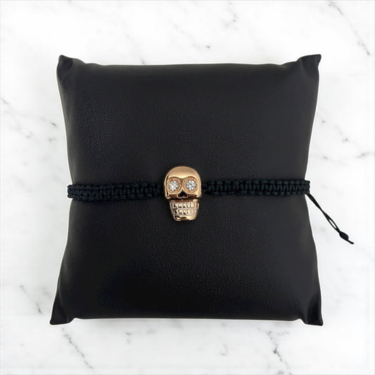 18K Rose Gold Diamond Skull Tejida Adjustable Bracelet Ct Dia / 5.1gr