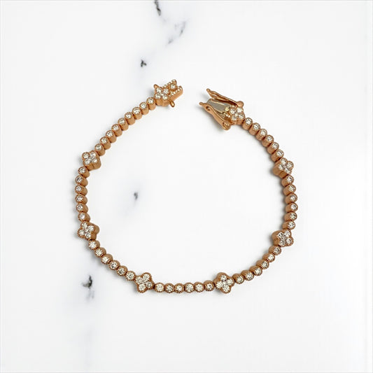 14K Rose Gold Diamond Tennis-Clover Bracelet 2.58Ct Dia / 15.2gr / 2.9mm / 7in