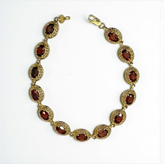 14K Yellow Gold Lab Ambar Red Luxury Bracelet / 7.1gr / 7.7mm / 6.5in