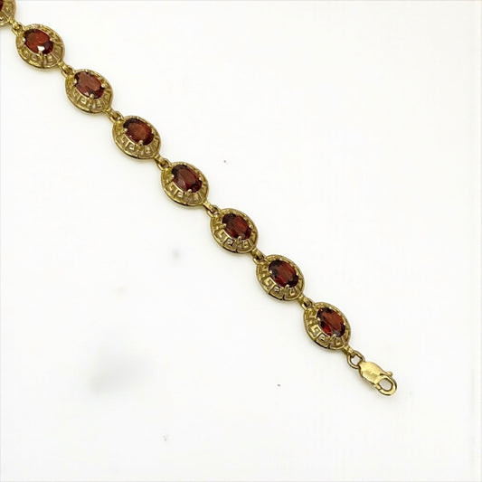 14K Yellow Gold Lab Ambar Red Luxury Bracelet / 7.1gr / 7.7mm / 6.5in