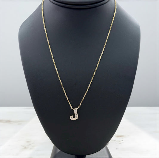 14K Yellow Gold Diamond Letter J Jewelry Set 0.35Ct Dia / 3.8gr / 1.3mm / 18in