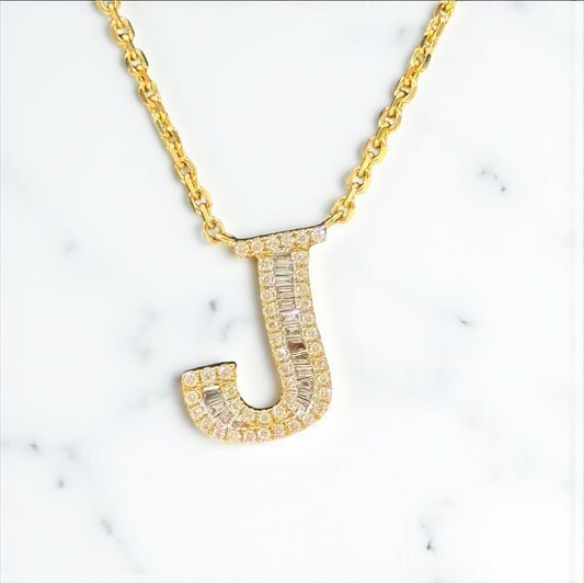 14K Yellow Gold Diamond Letter J Jewelry Set 0.35Ct Dia / 3.8gr / 1.3mm / 18in