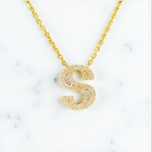 14K Yellow Gold Diamond Letter S Jewelry Set 0.50Ct Dia / 4.1gr / 1.3mm / 18in