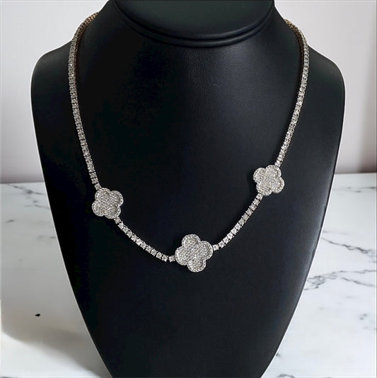 10K Rose-White Gold Tennis Flower Chain 3.75Ct Dia / 26.1gr / 3.1mm / 18in