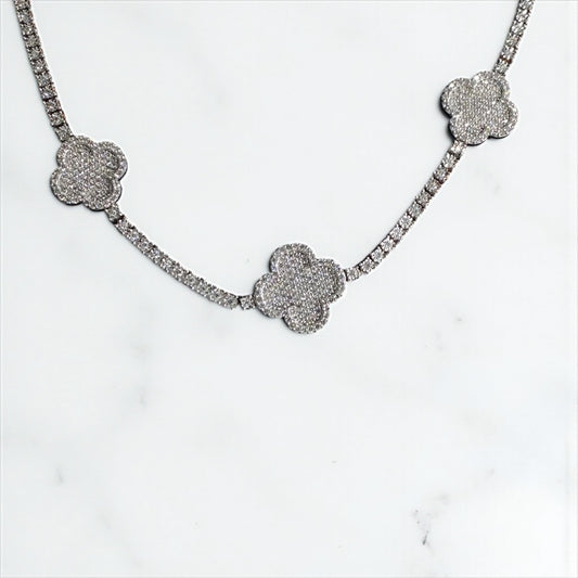 10K Rose-White Gold Tennis Flower Chain 3.75Ct Dia / 26.1gr / 3.1mm / 18in