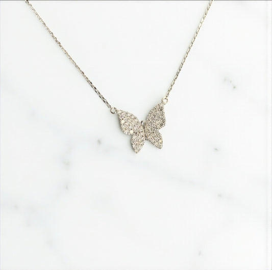 14K White Gold Diamond Butterfly Chain 0.75Ct / 2.9gr