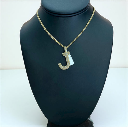 10K Yellow Gold Diamond Letter J Pendant / 3.6gr