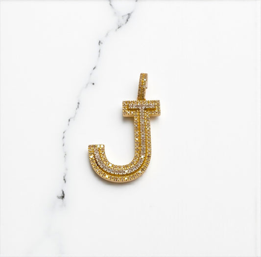 10K Yellow Gold Diamond Letter J Pendant / 3.6gr