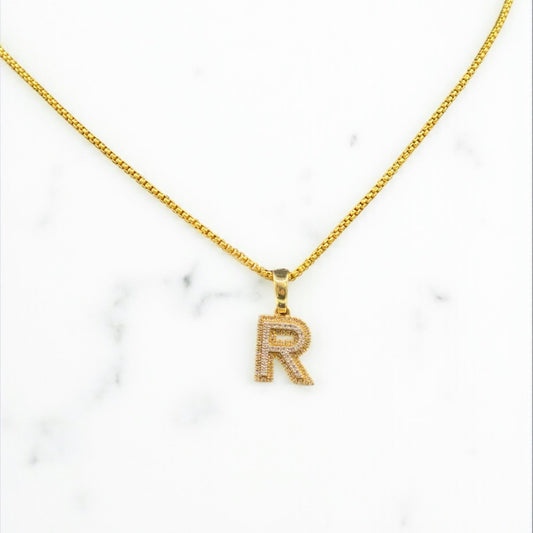 Letter R Pendant 10K Yellow Gold With Diamond / 1.5gr