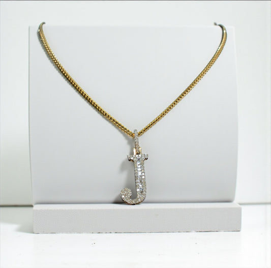 10K Yellow Gold Letter J Pendant With Diamond 1.17Ct / 4.7gr