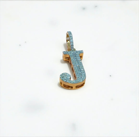 10K Yellow Gold Letter J Pendant With Diamond 1.17Ct / 4.7gr