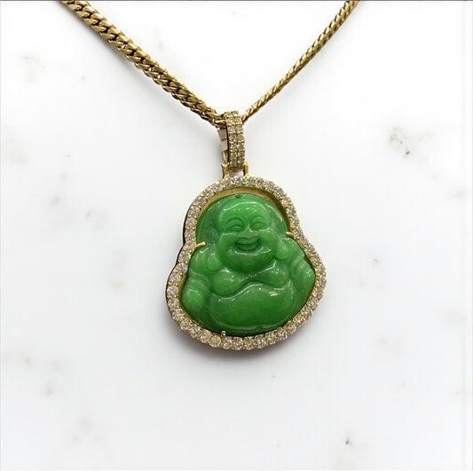 Green Buddhas Pendant 14K Yellow Gold With Diamond 2.60ct / 22.6gr