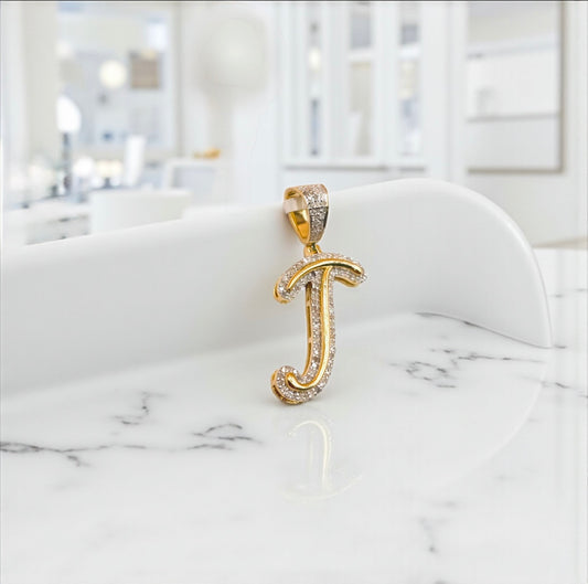 10K Yellow Gold Diamond Letter J Pendant / 2.9gr